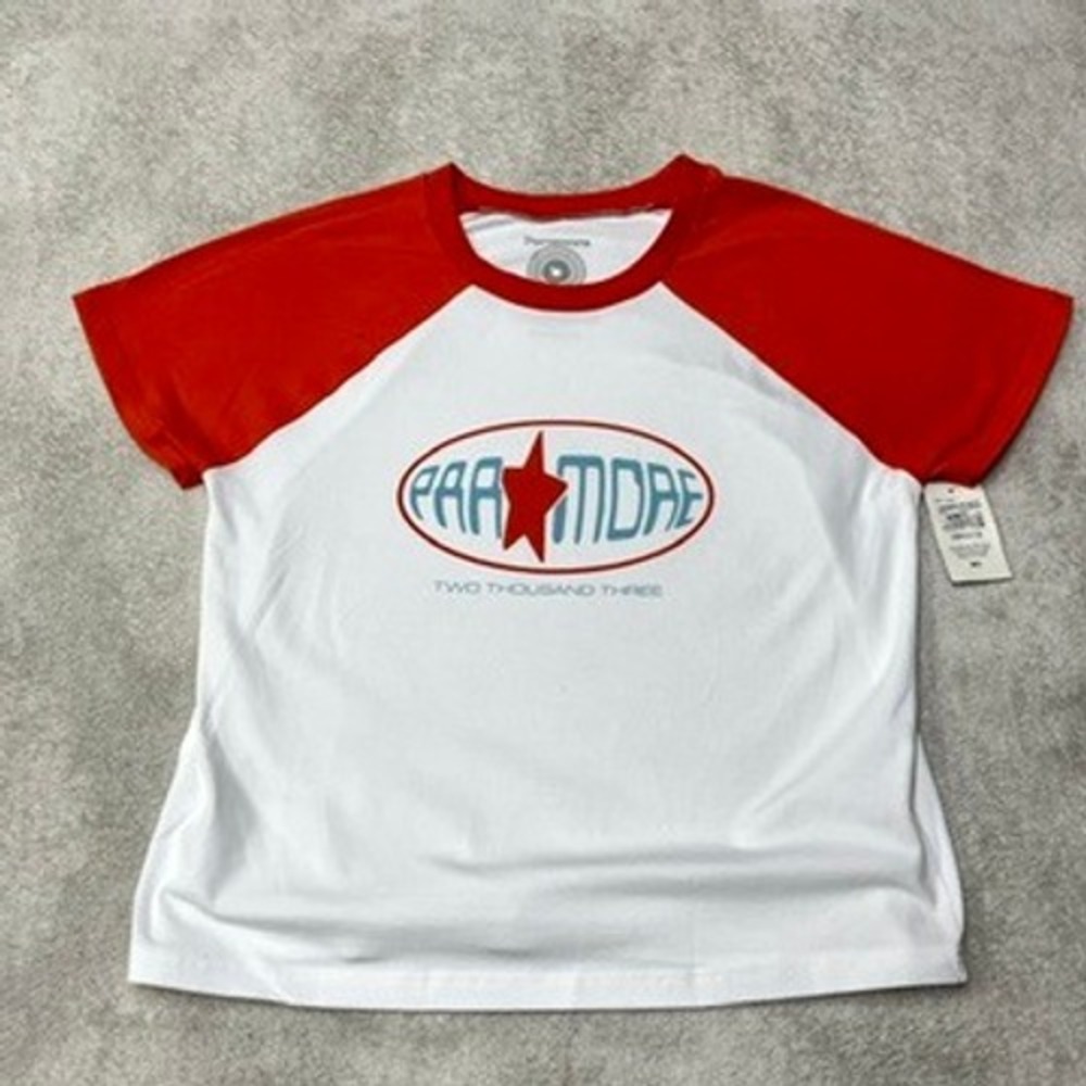 NWT Paramore T-Shirt Raglan Baby Crop Tee Y2K Emo Band Merch Womens Medium